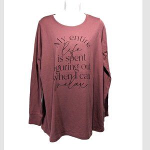 NWOT Torrid My Entire Life Jersey Crew Neck Long Sleeve Tee 00 (M) Mauve
